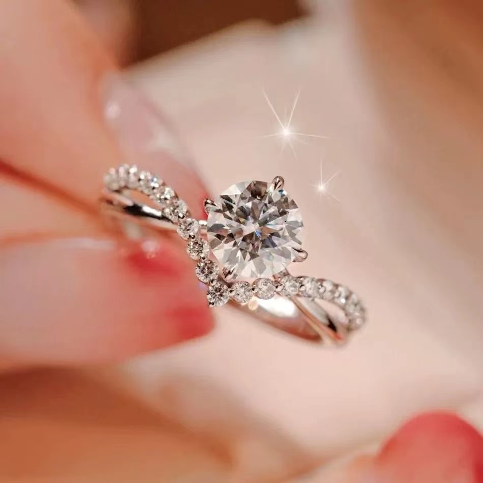 High-end couple's diamond ring, unique synthetic gemstone, closely linked for a lifetime
